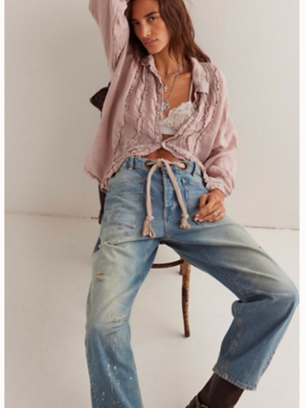 We The Free Light Blue Denim Wide Leg Jeans